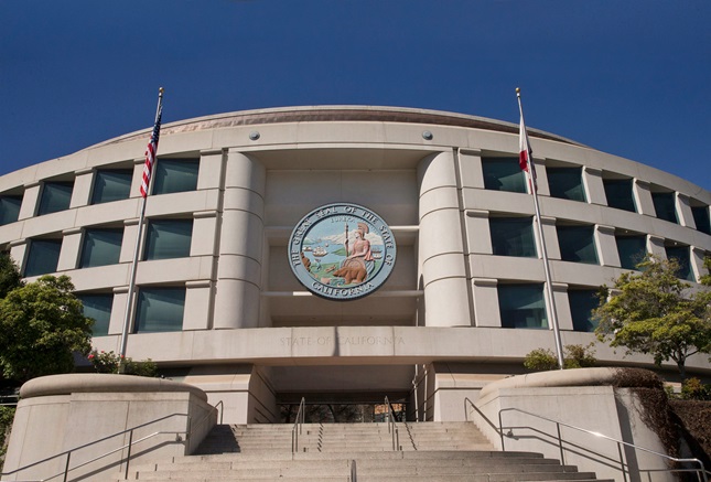 View of the front of the CPUC Headquarters building in San Francisco