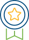 colorful icon of badge with gold star on the button