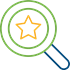colorful icon of magnifying glass with gold star in the middle