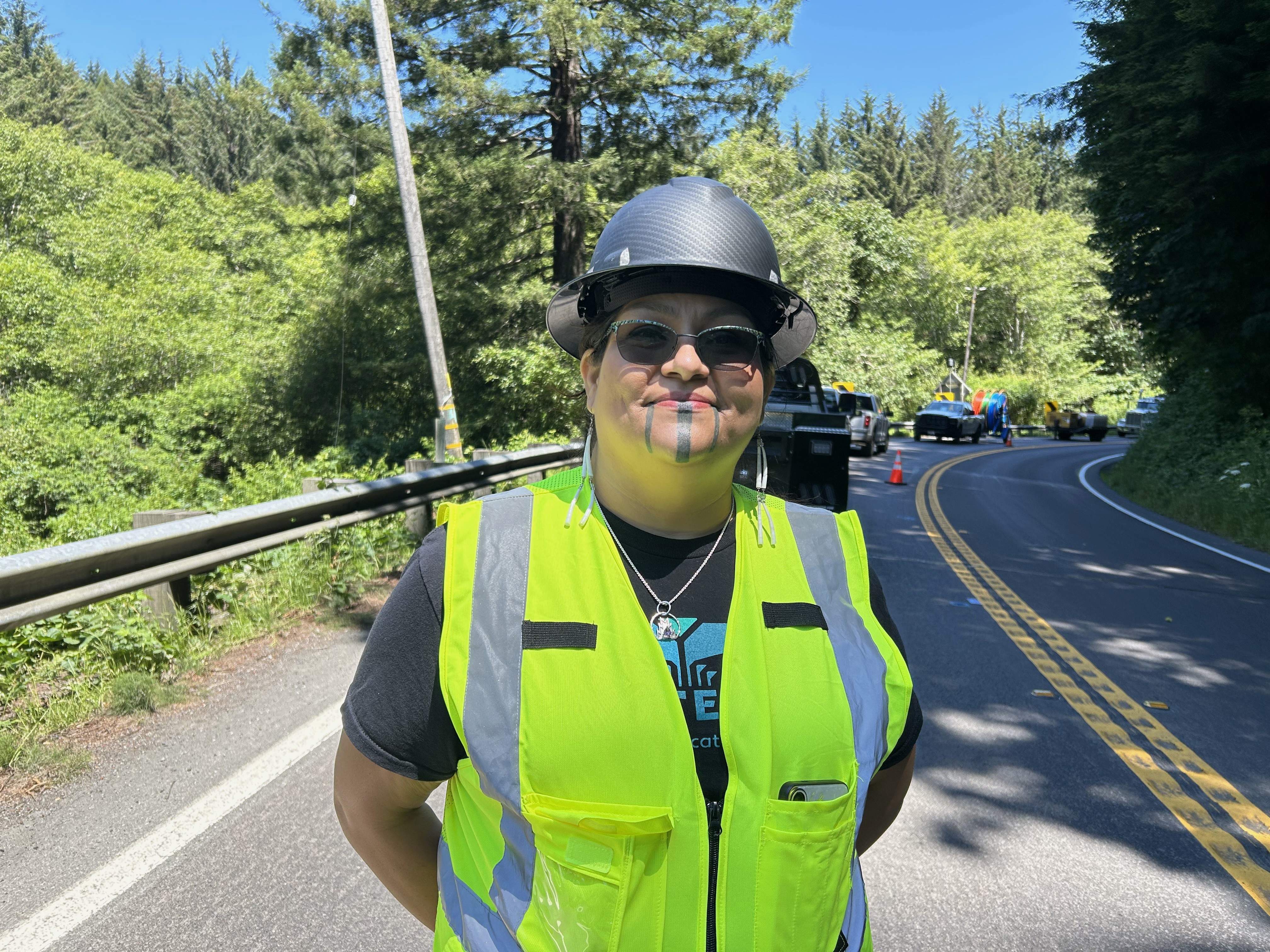 Yurok tribal citizen Georgiana Gensaw at broadband construction site