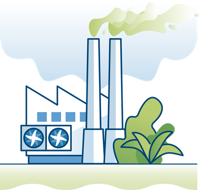 Illustration depicting industrial engines and smokestacks