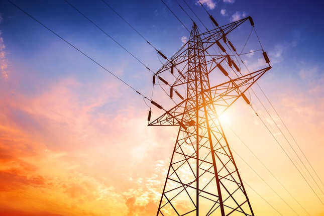 Powerlines with colorful sky
