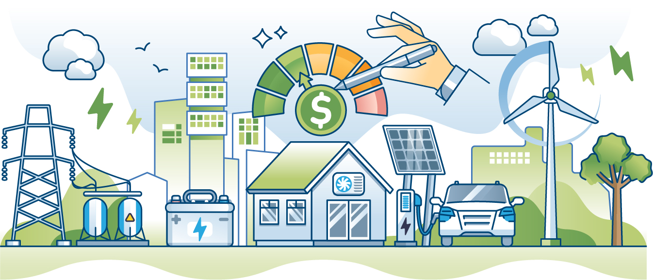 Animated image of the electric grid powering everyday devices 