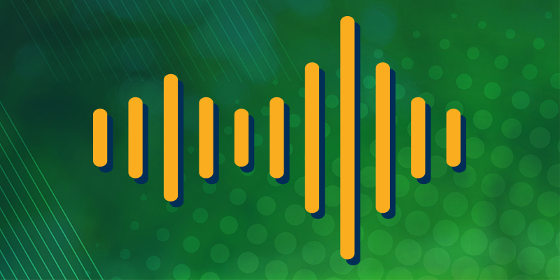graphic showing auditory waves on a patterned green background